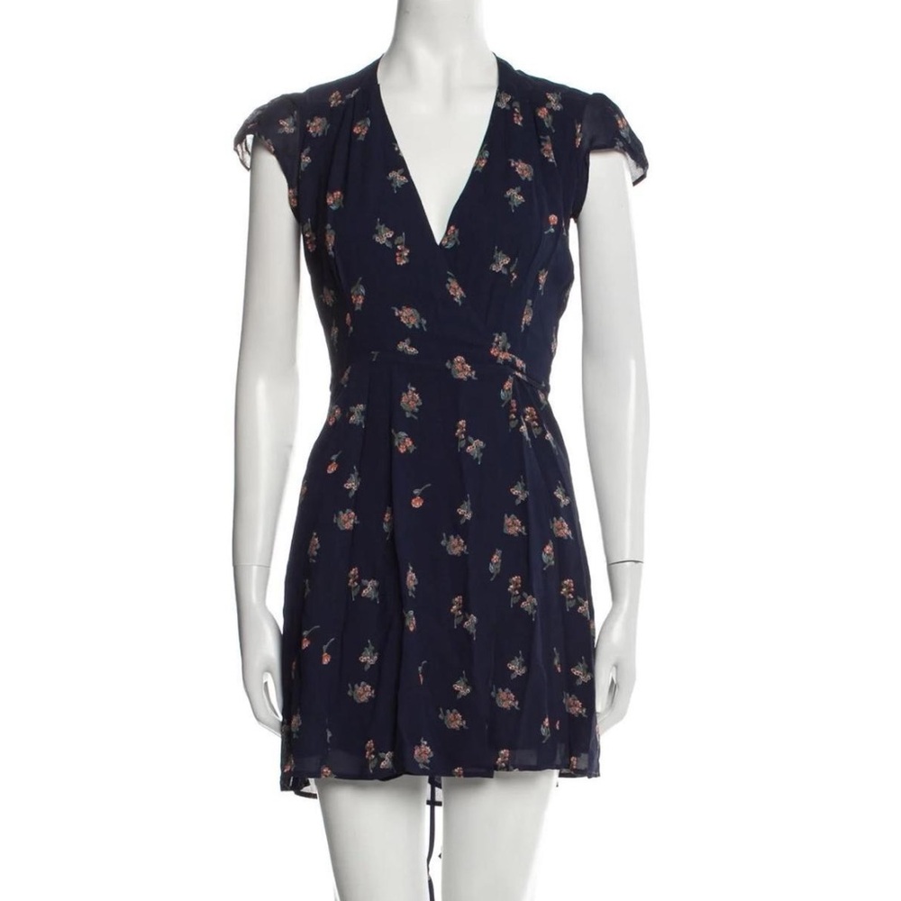 Reformation Size 4 Navy Blue Print Wrap Dress